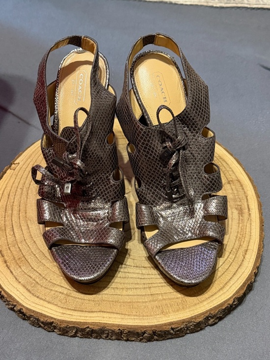 Coach Shoes - Coach Maureen Metallic Brown Snake-Embossed Leather Slingback Sandals